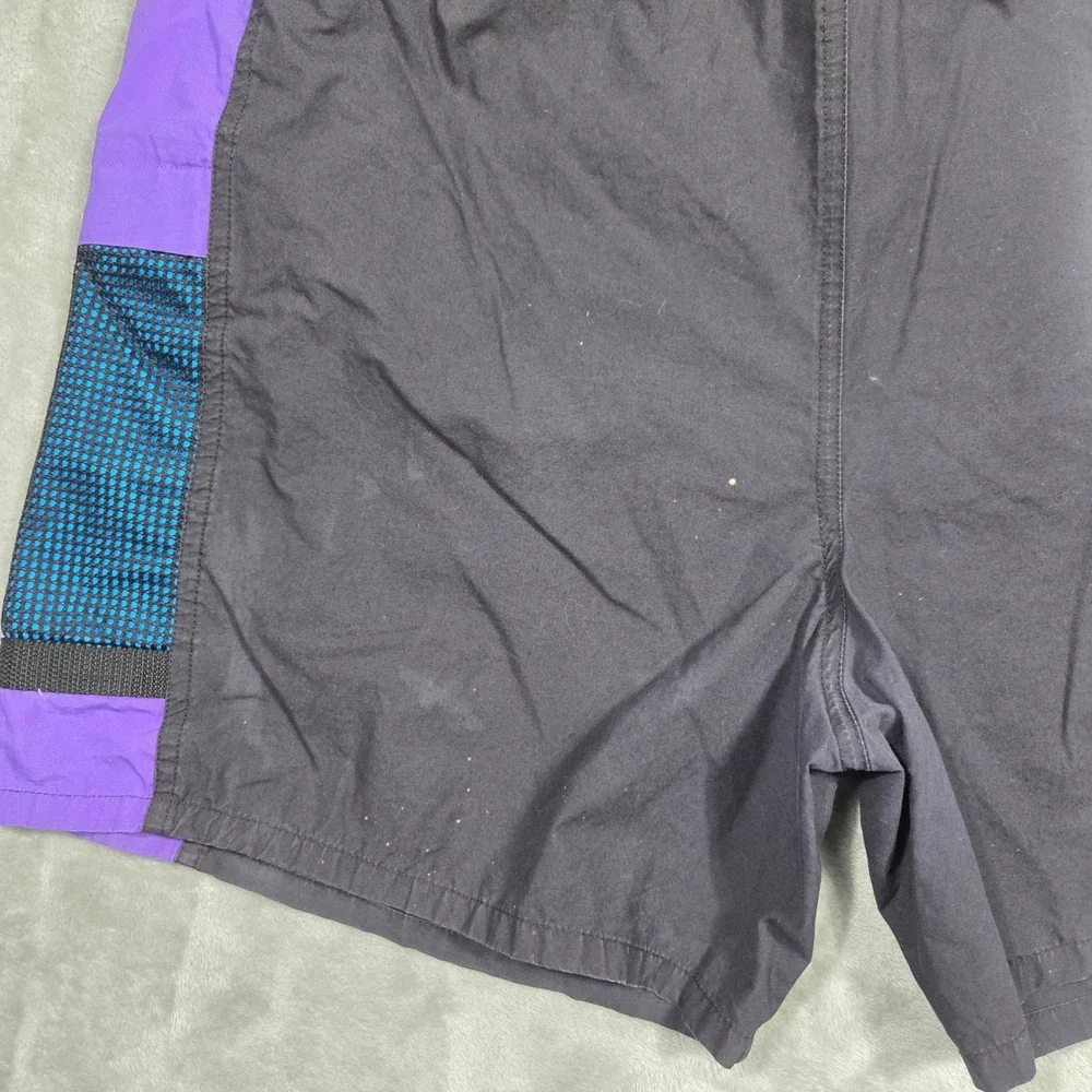 Graphite Sport Mens‎ XL Vintage 90s Colorblock Swim Trunks Black Purple Belted